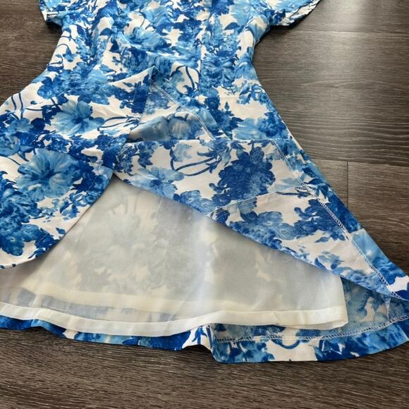 Pure Sugar Blue Floral Fit & Flare Dress Sz Medium Short Sleeve Lined A-Line GUC - Picture 6 of 14